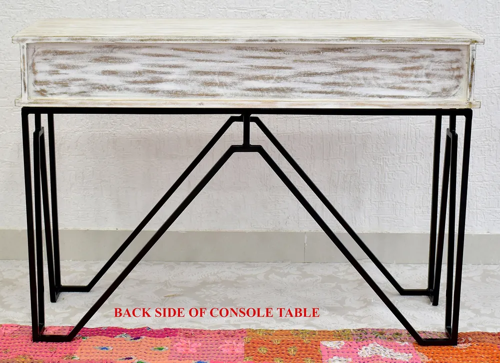 Triple Drawer Solid Wood Distressed Black &amp; White Console Table Green