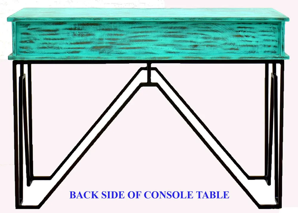 Triple Drawer Solid Wood Distressed Black &amp; White Console Table Green