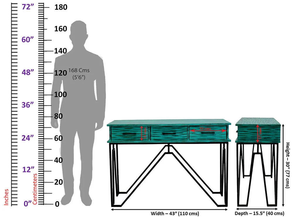 Triple Drawer Solid Wood Distressed Black &amp; White Console Table Green