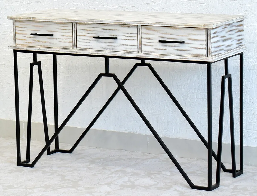 Triple Drawer Solid Wood Distressed Black &amp; White Console Table Green