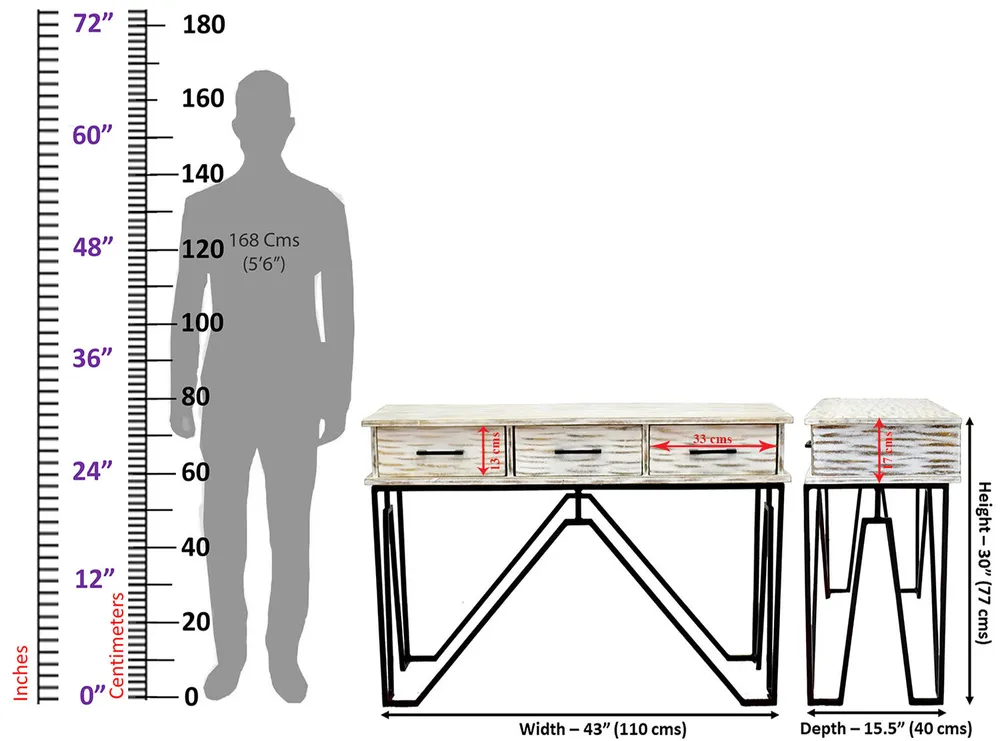 Triple Drawer Solid Wood Distressed Black &amp; White Console Table Green
