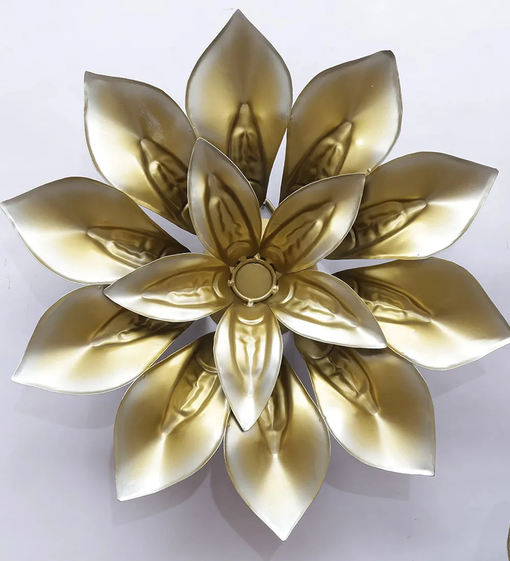 Triple Floral Modern Metal Wall Art in Golden Finish