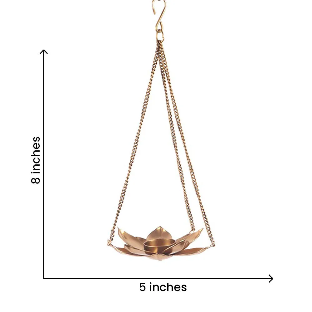 Triple Golden Chained Floral Hanging Tea Light Candle Holders Set Of 2