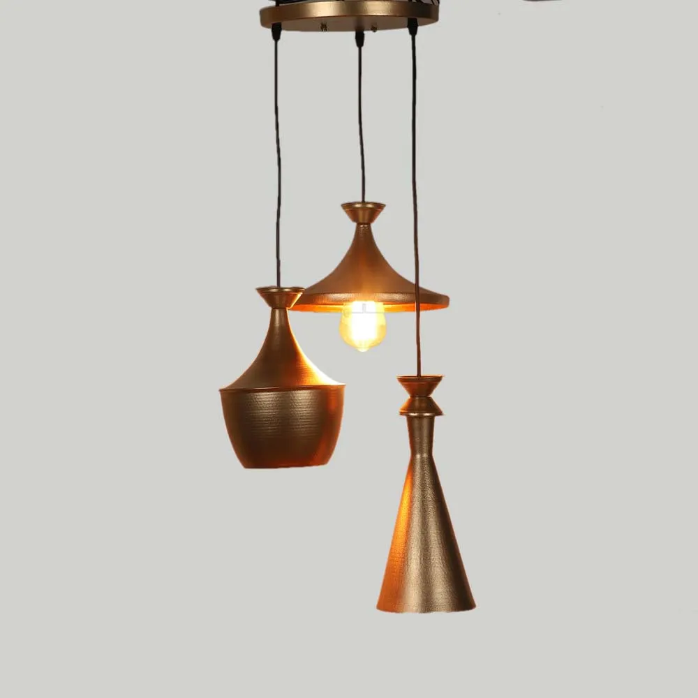 Triple Shaped Golden Brushed Cluster Hanging Lamp