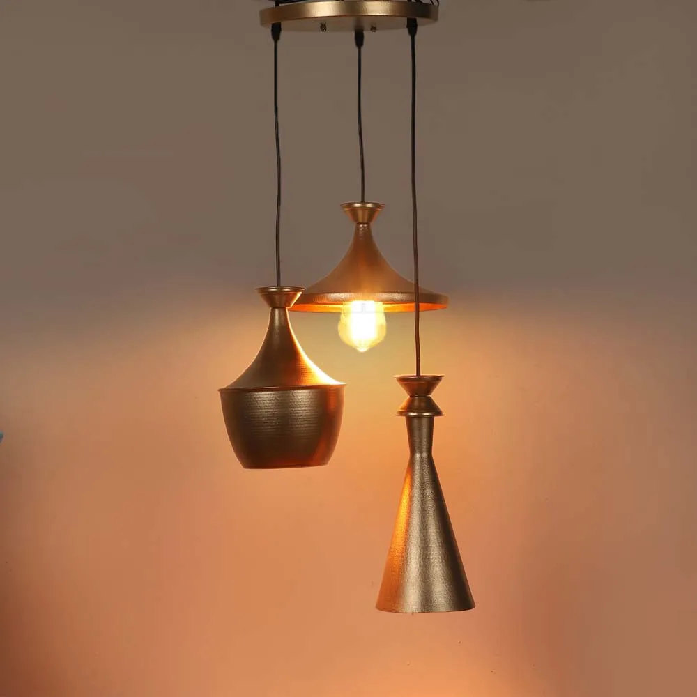 Triple Shaped Golden Brushed Cluster Hanging Lamp