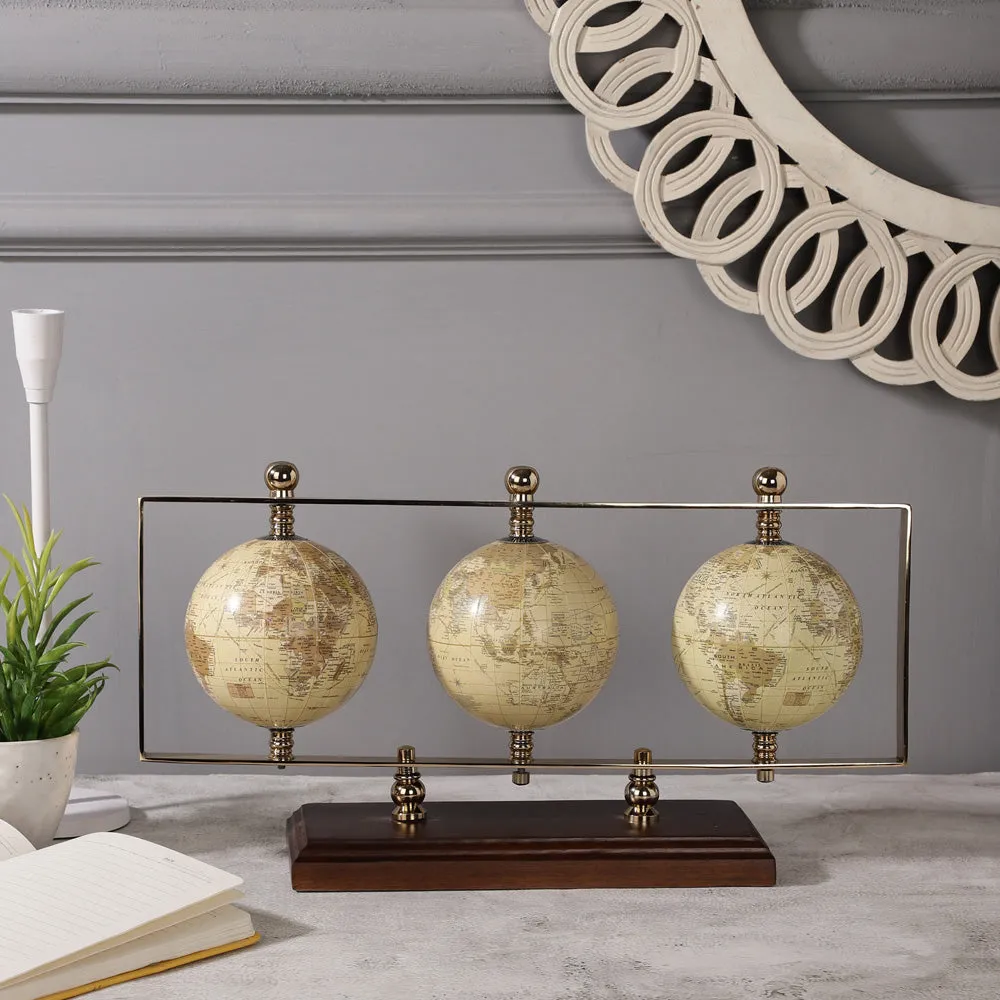 Triple vertical Gold Globe Stand Table Decor