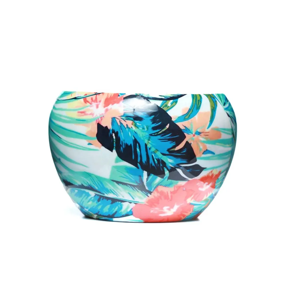 Tropical Blue and Golden Resilient Metal Plant Pot With Stand Set Of 1 Single Piece