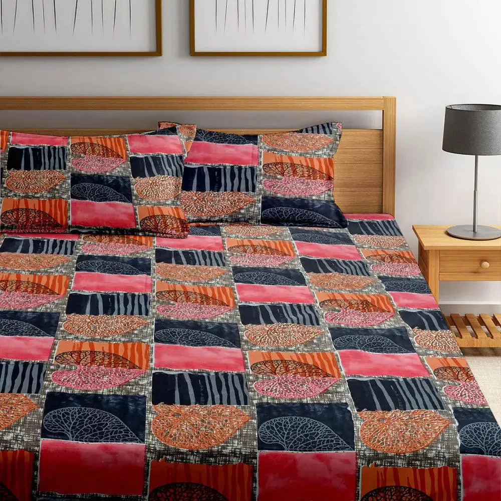 Tropical Cotyledons Printed Cotton Double Bedsheet With 2 Pillow Covers