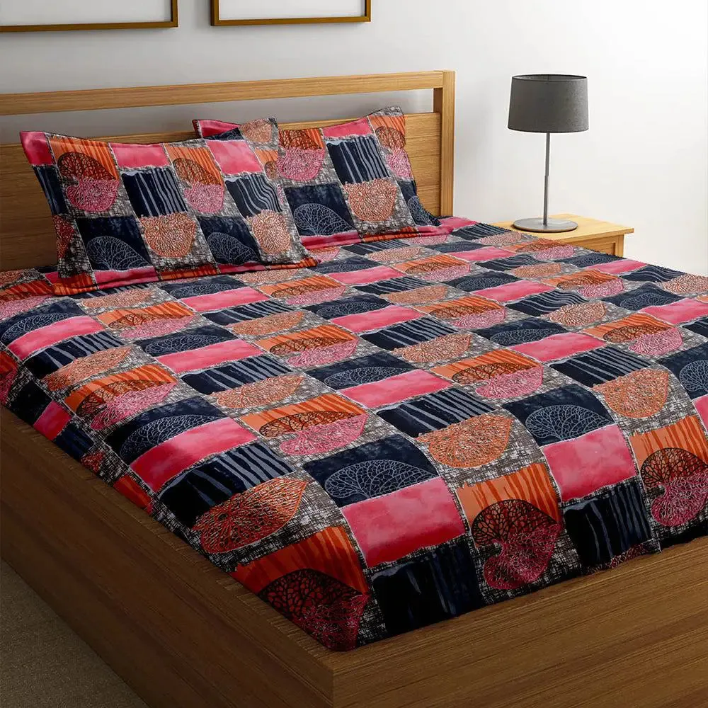 Tropical Cotyledons Printed Cotton Double Bedsheet With 2 Pillow Covers