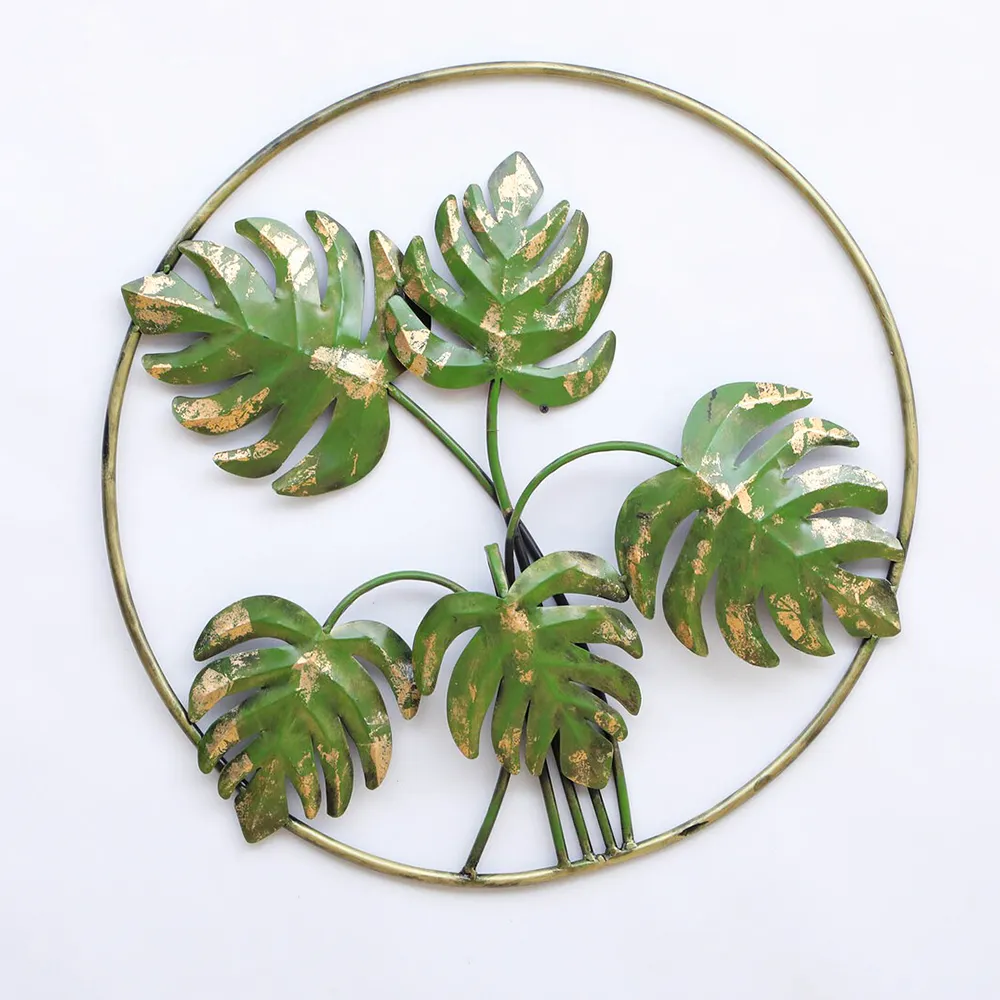 Tropical Ferns In Golden Ring Metal Wall Art