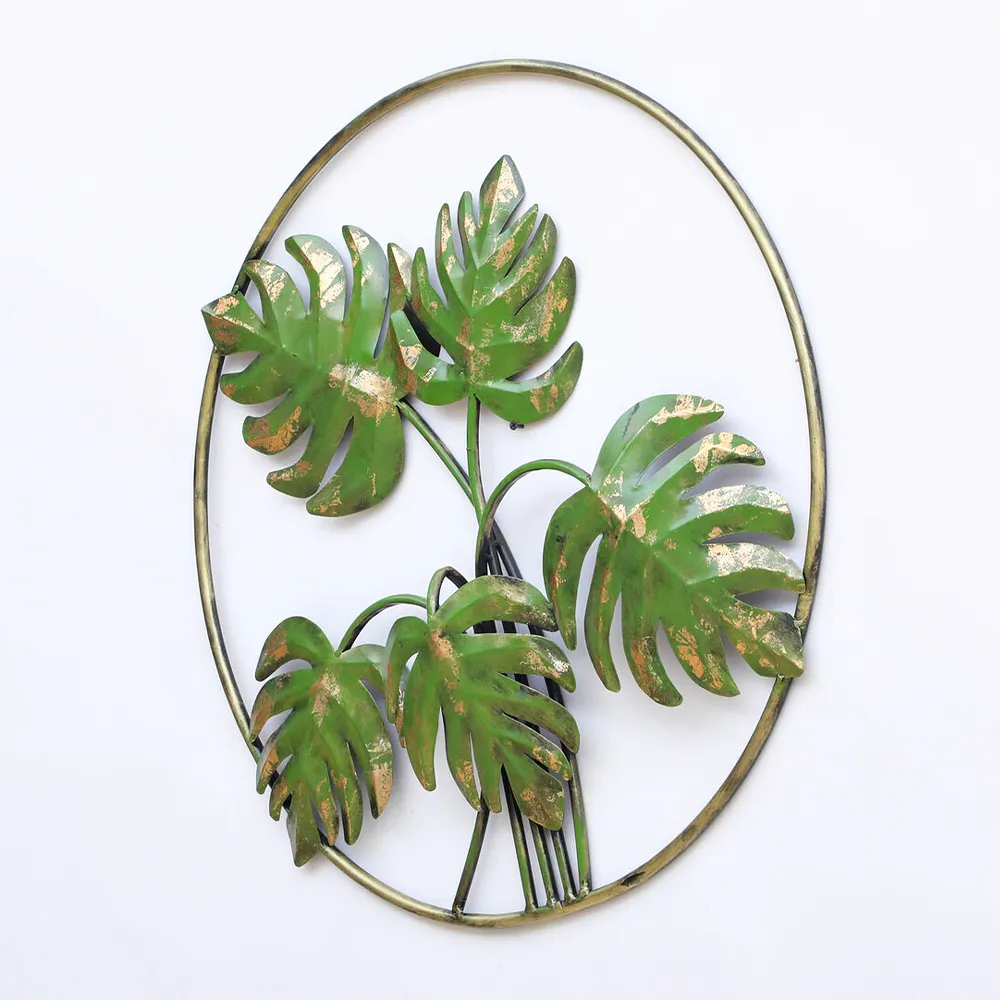Tropical Ferns In Golden Ring Metal Wall Art