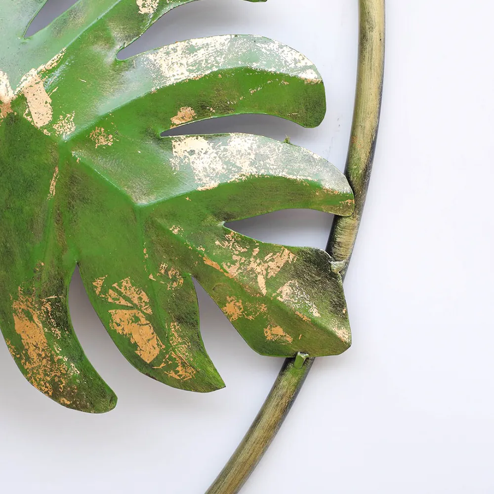 Tropical Ferns In Golden Ring Metal Wall Art