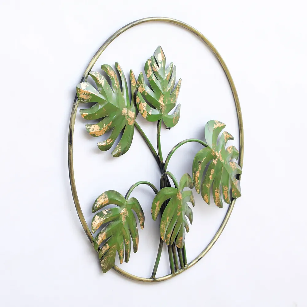 Tropical Ferns In Golden Ring Metal Wall Art