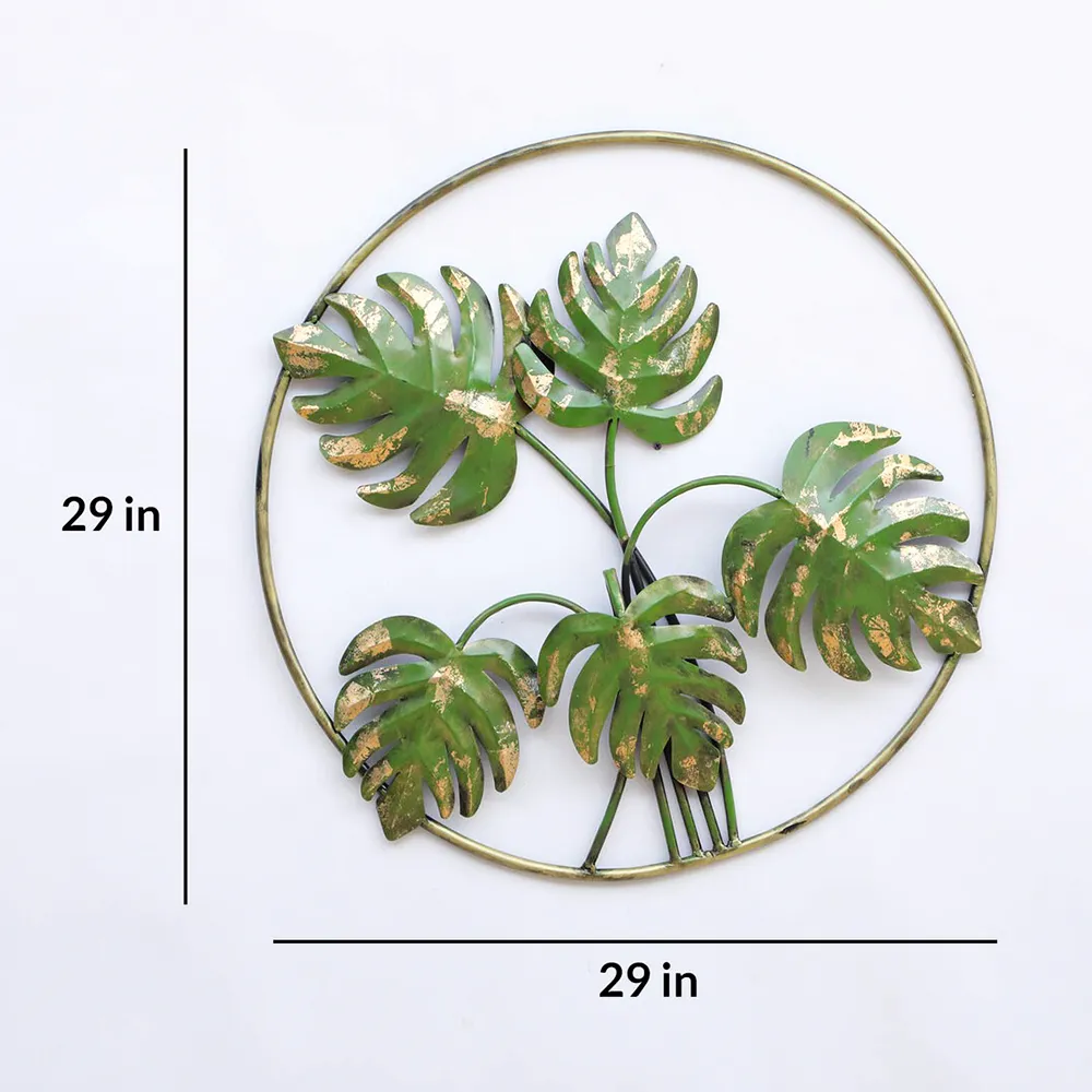 Tropical Ferns In Golden Ring Metal Wall Art