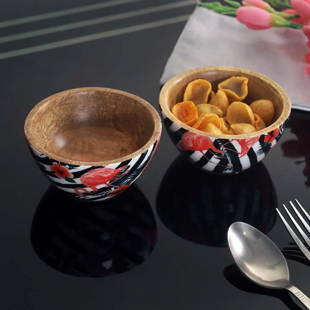 Tropical Flamingo High Quality Ecofriendly Mango wooden Serving Bowl (Set of 2)