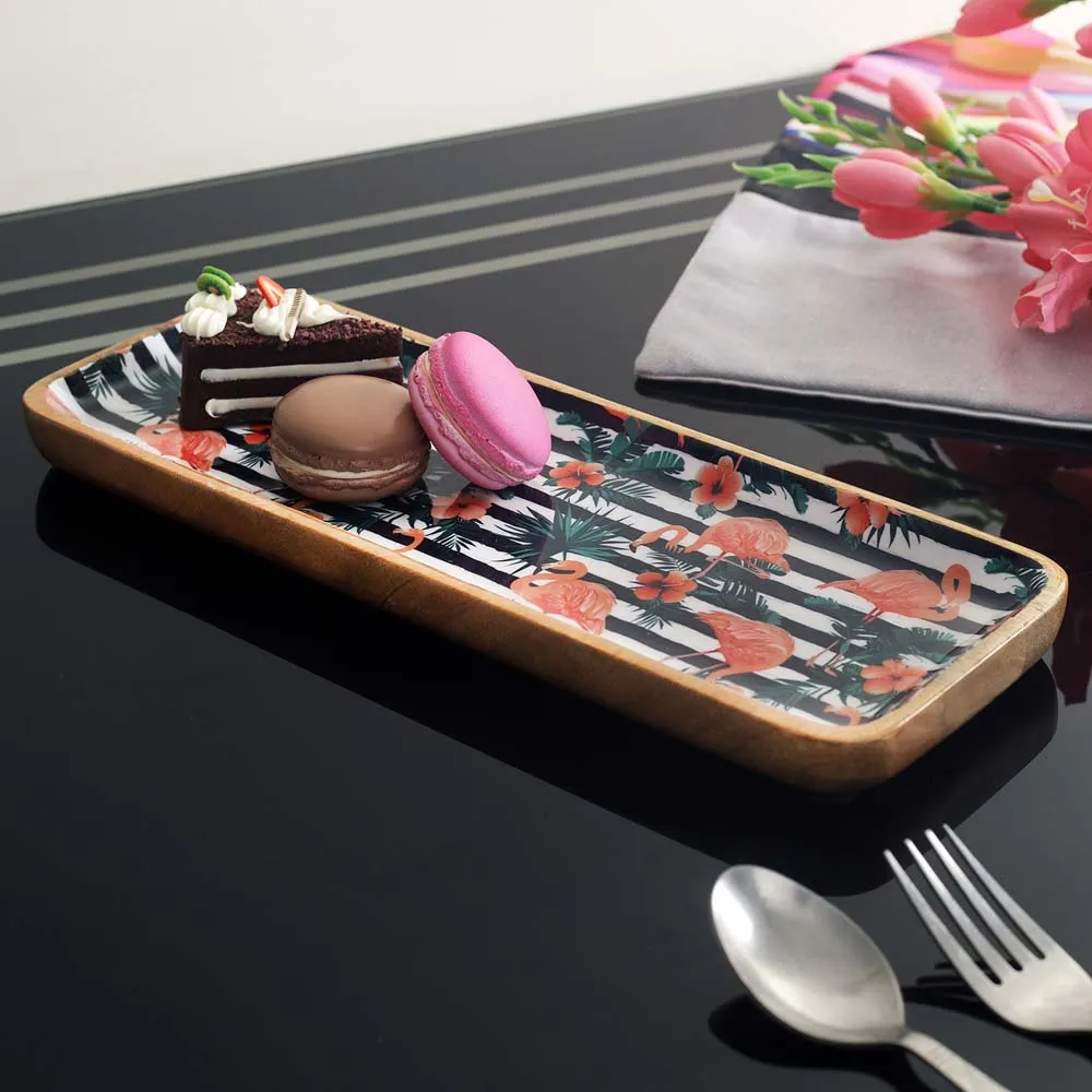 Tropical Flamingo Rectangular High Quality Mango wooden Serving Platter
