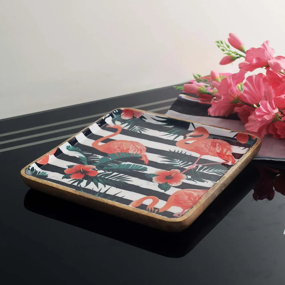Tropical Flamingo Square High Quality Mango wooden Serving Platter