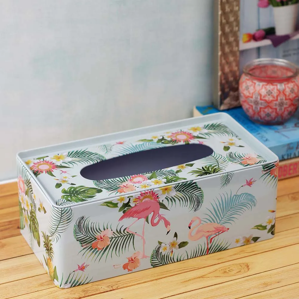 Tropical Flamingos Green & Blue Tissue Box