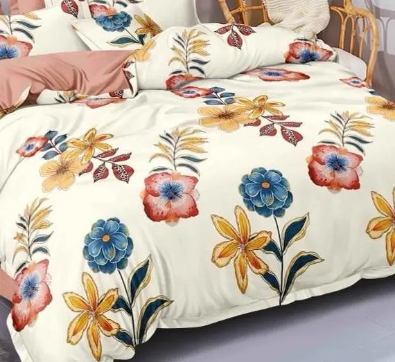 Tropical Flowers Designer Floral  Bedsheet With 2 Pillow Covers (Multicolor)