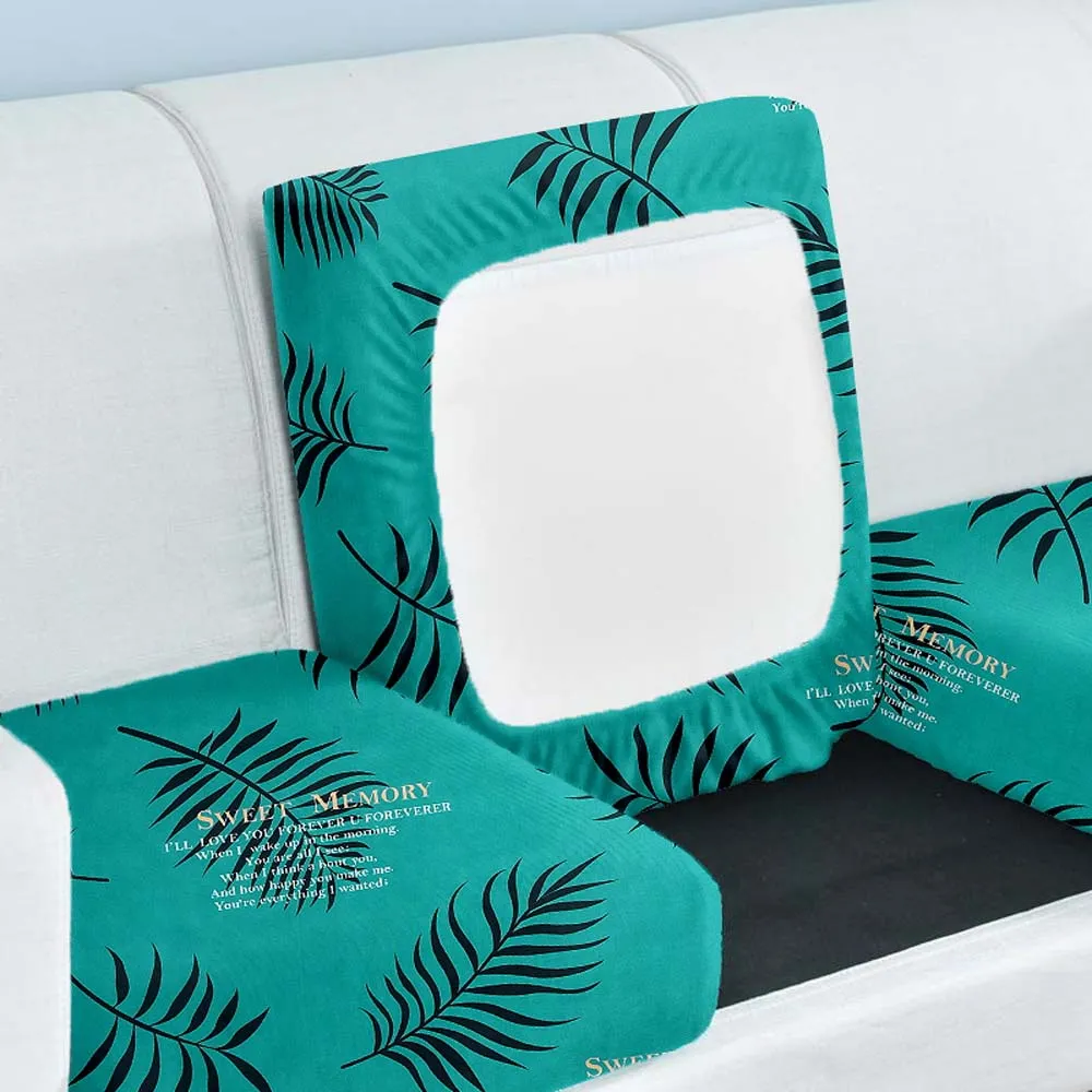 Tropical Leaf Turquoise Strechable Sofa Seat Covers Set of 2/4/6/8 Pack of 2