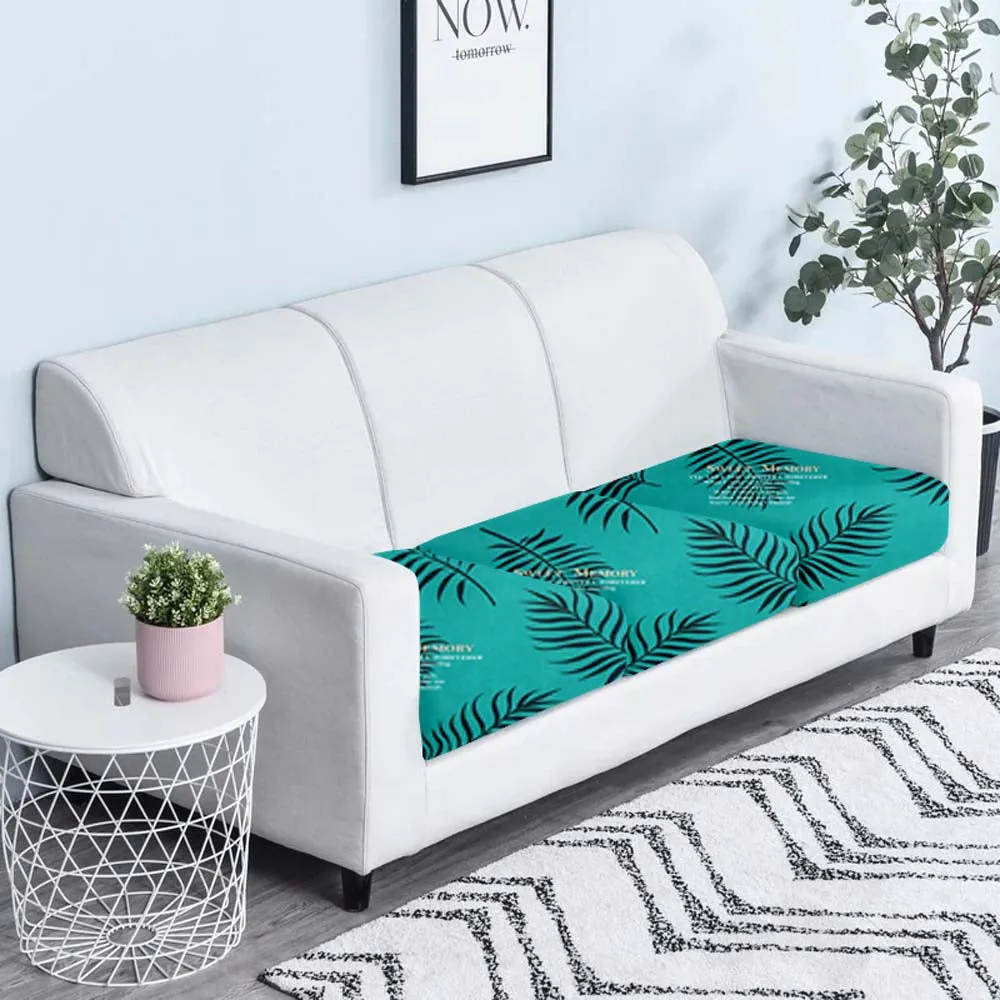 Tropical Leaf Turquoise Strechable Sofa Seat Covers Set of 2/4/6/8 Pack of 2
