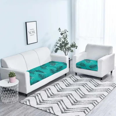 Tropical Leaf Turquoise Strechable Sofa Seat Covers Set of 2/4/6/8