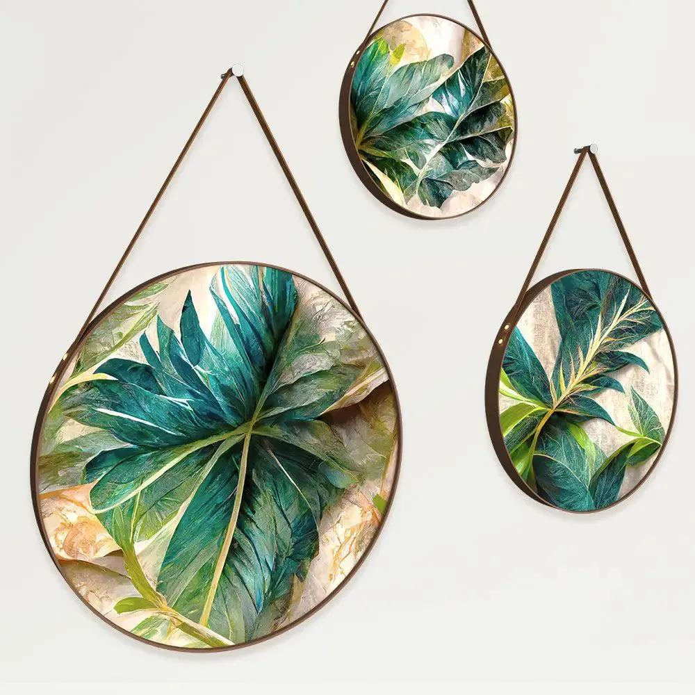 Tropical Leaves Round Framed Wall Art Set of 3