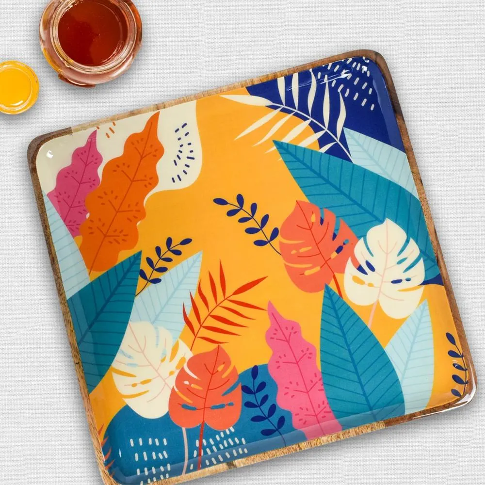 Tropical Motif Square Serving Platter