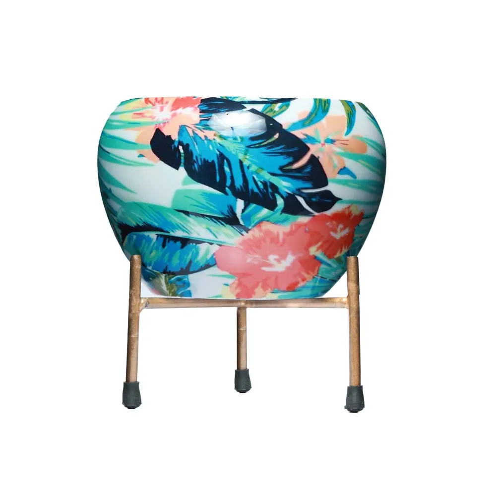 Tropical Multi-Hued Resilient Metal Plant Pots With Stand Set Of 2