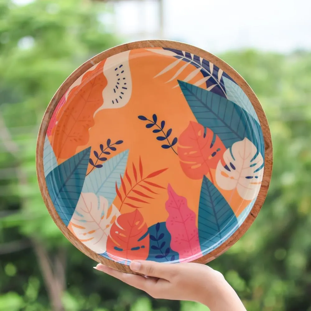 Tropical Print Round Serving Platter