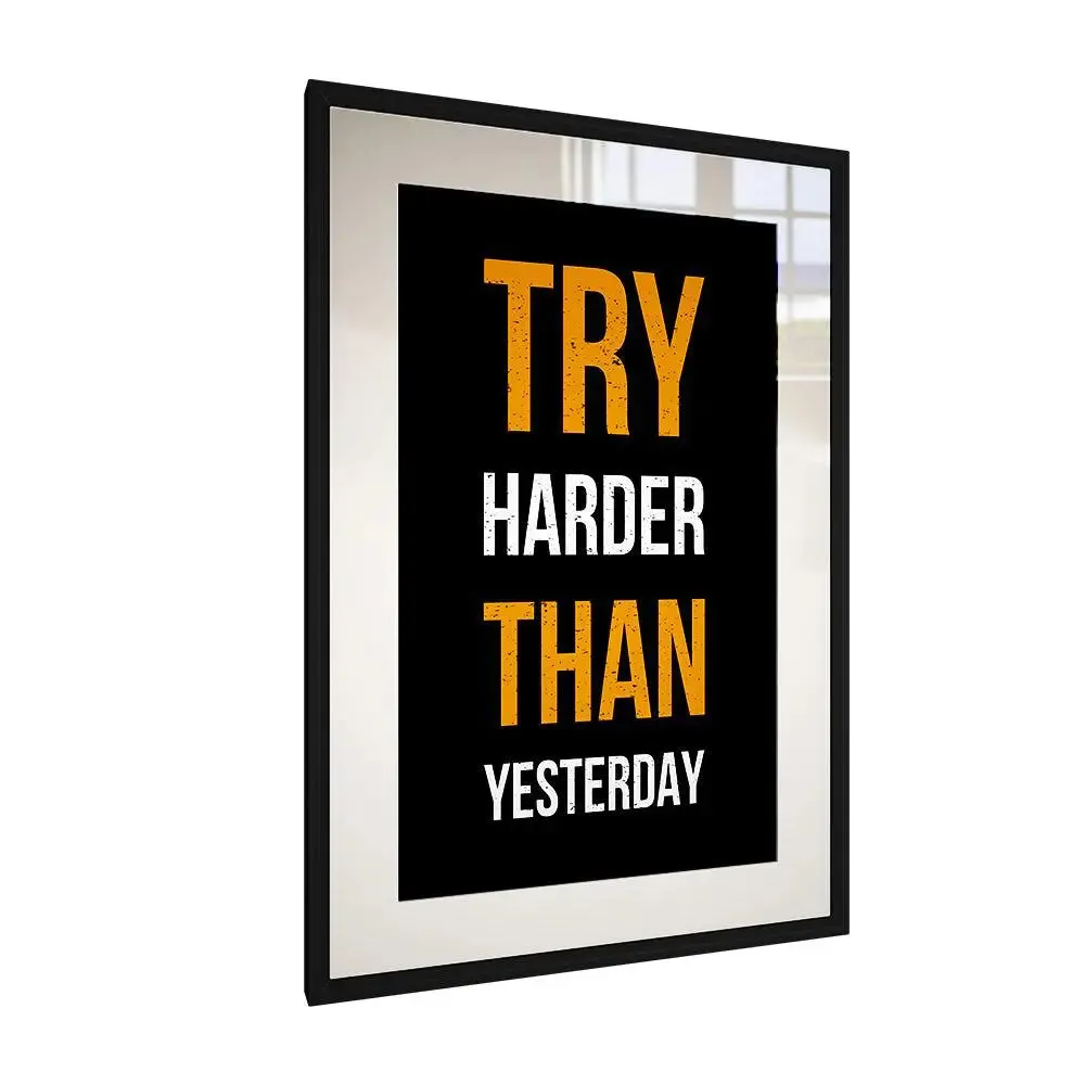 Try Harder Motivational Framed Art Gym Wall Decor