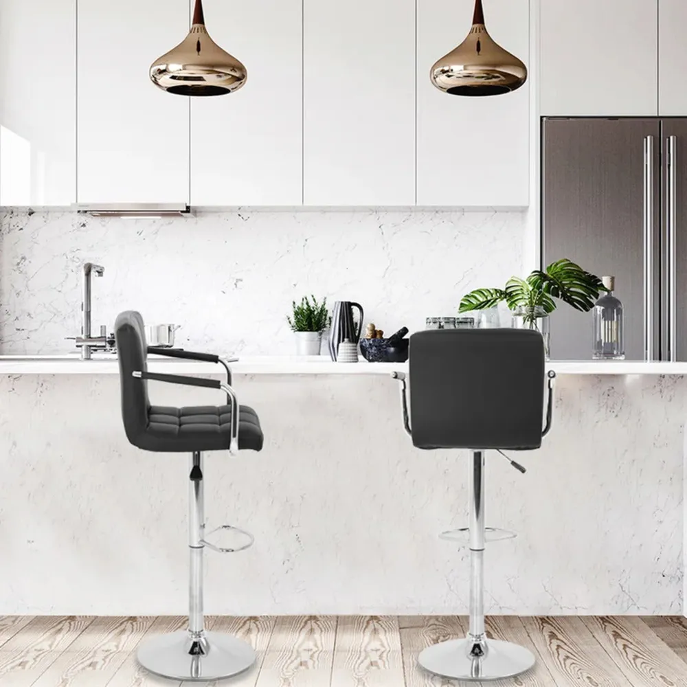 Tufted Black Velvet Adjustable Bar Stool Single Stool