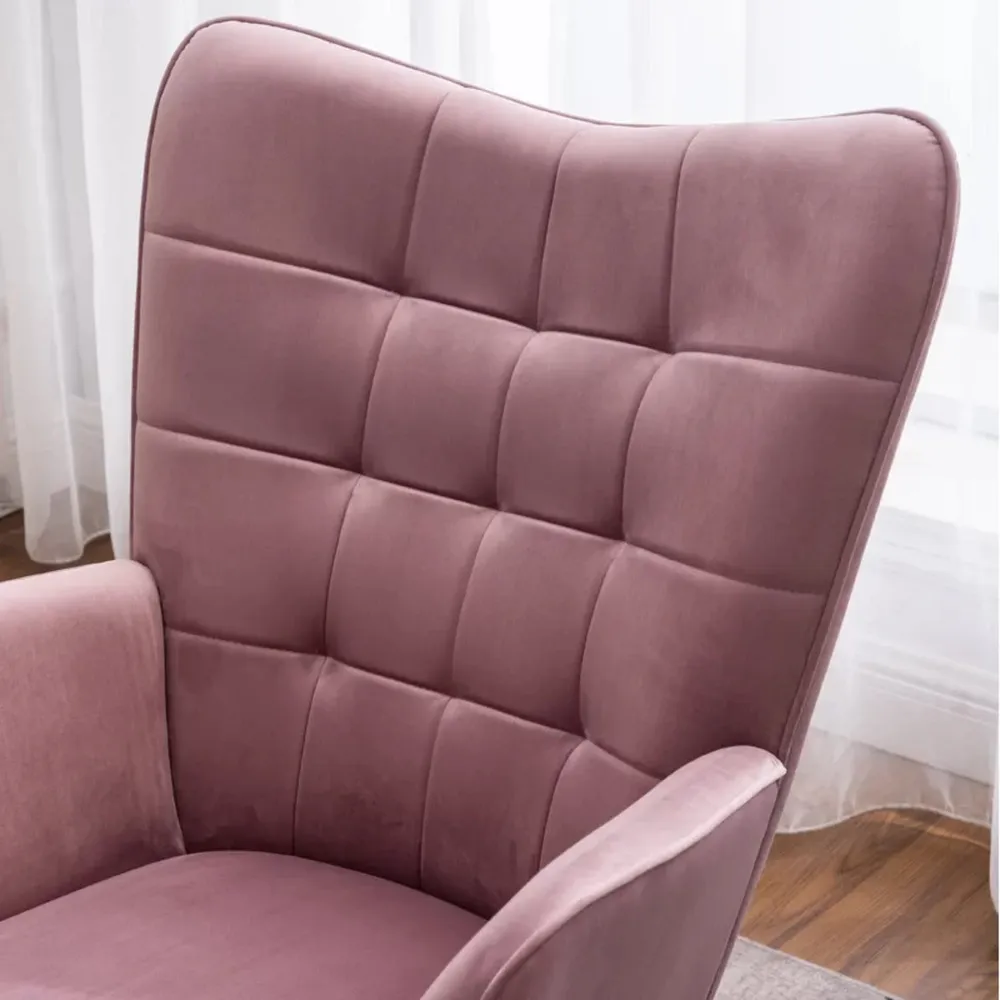 Tufted Curvy Long Back Peach Lounge Chair With Ottoman Single Piece