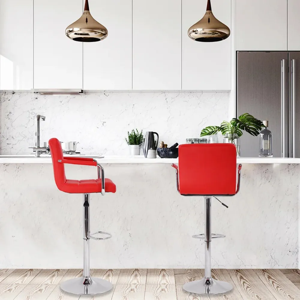 Tufted Red Velvet Adjustable Bar Stool Single Stool