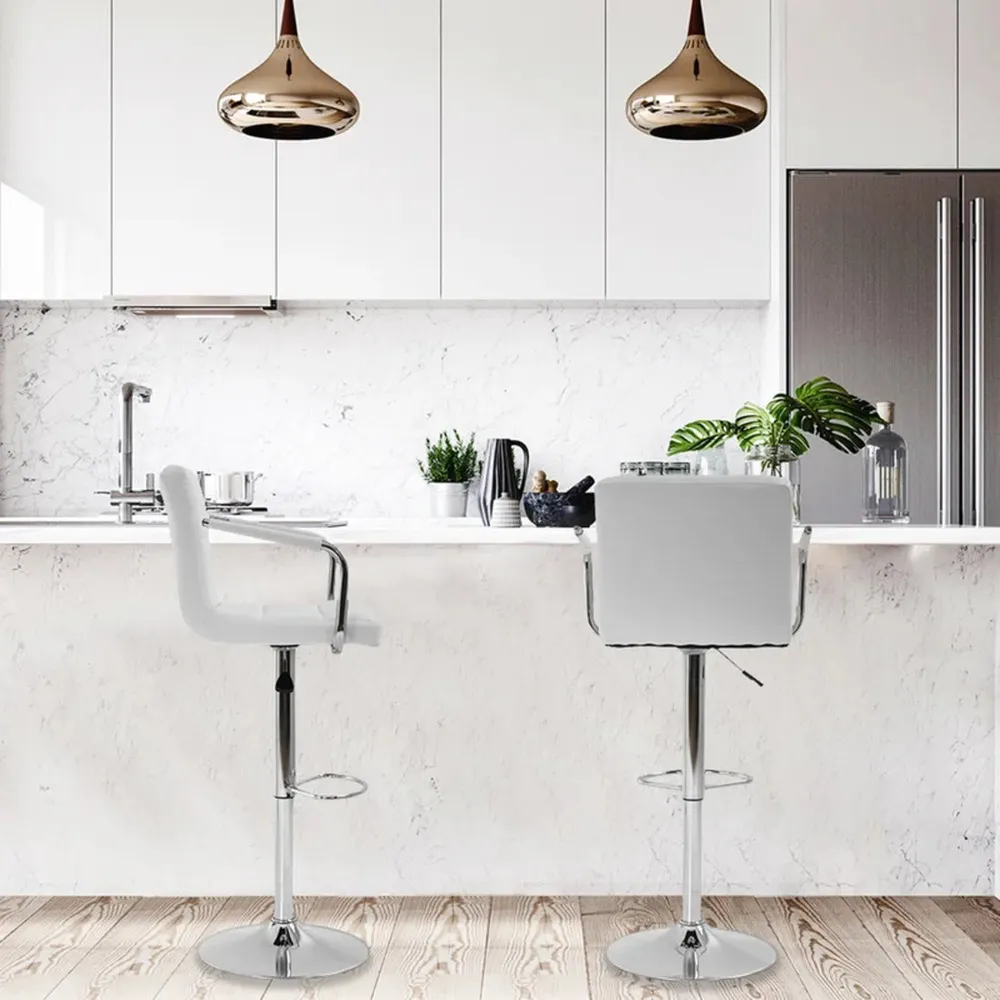 Tufted White Velvet Adjustable Bar Stool Single Stool