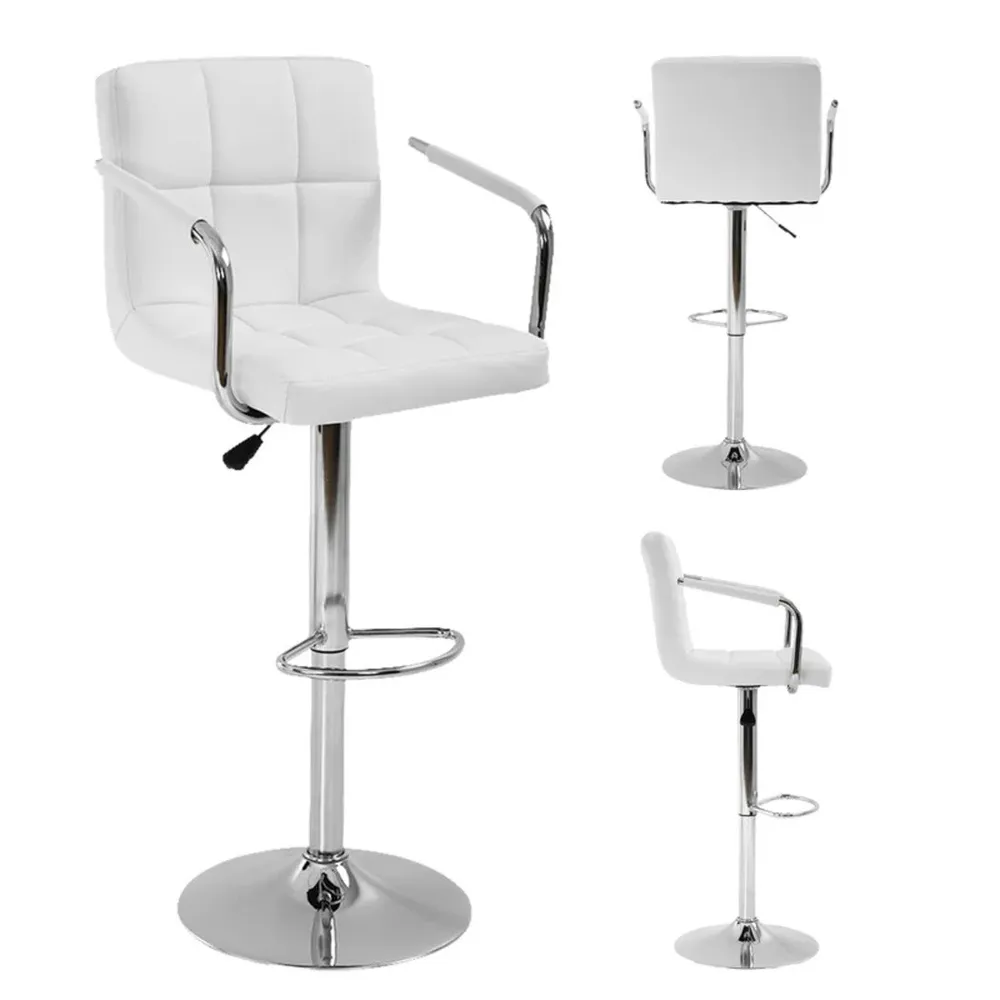 Tufted White Velvet Adjustable Bar Stool Single Stool