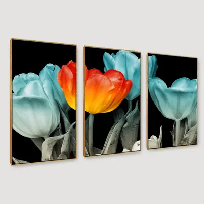 Tulip Flower Wall Art Canvas Painting In 3 Pieces Wooden Frame