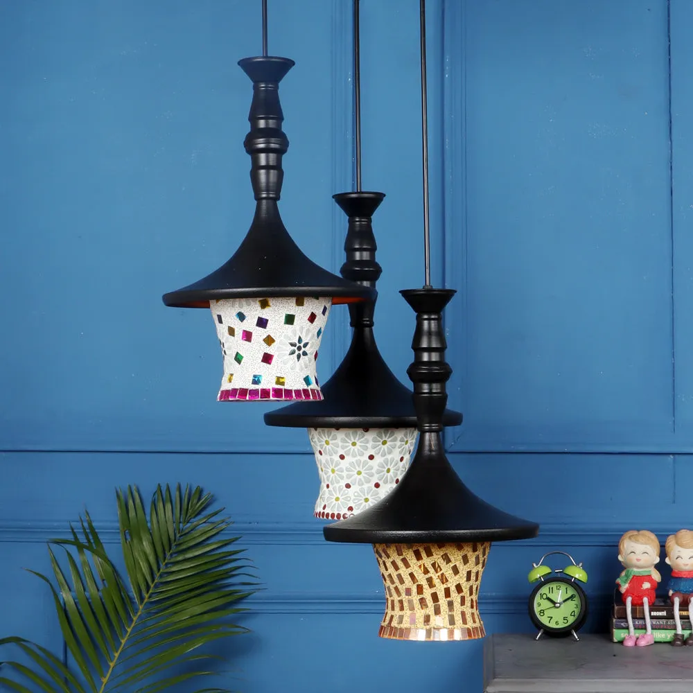 Tulip Shape Multicolor Mosaic Patterned Cluster Hanging Light
