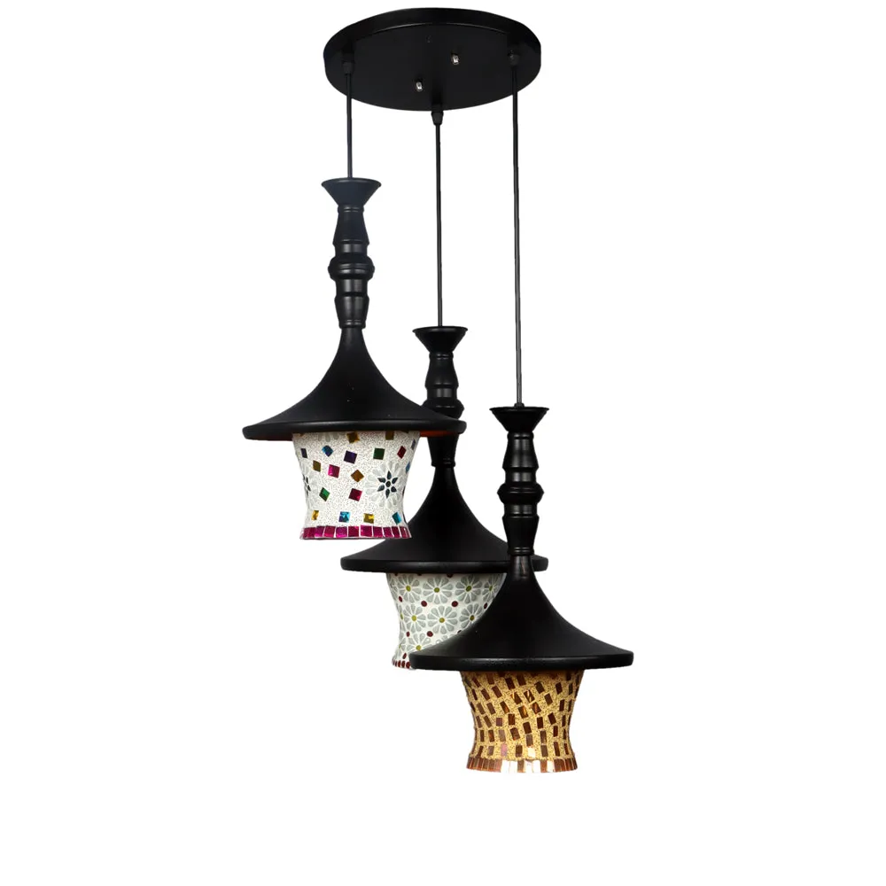 Tulip Shape Multicolor Mosaic Patterned Cluster Hanging Light