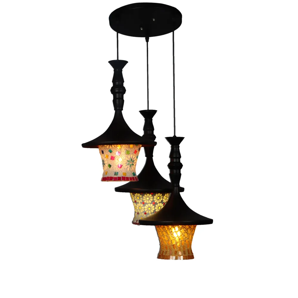Tulip Shape Multicolor Mosaic Patterned Cluster Hanging Light