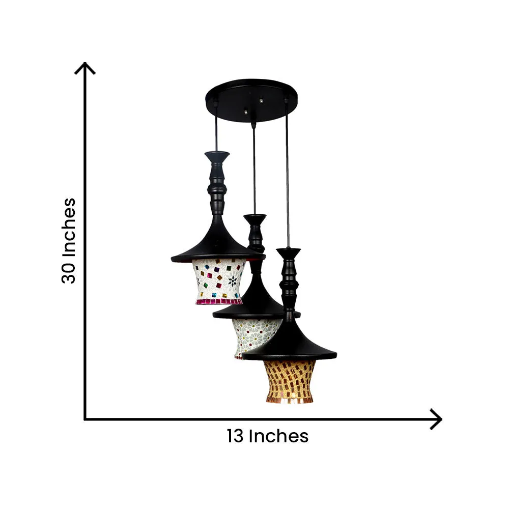 Tulip Shape Multicolor Mosaic Patterned Cluster Hanging Light