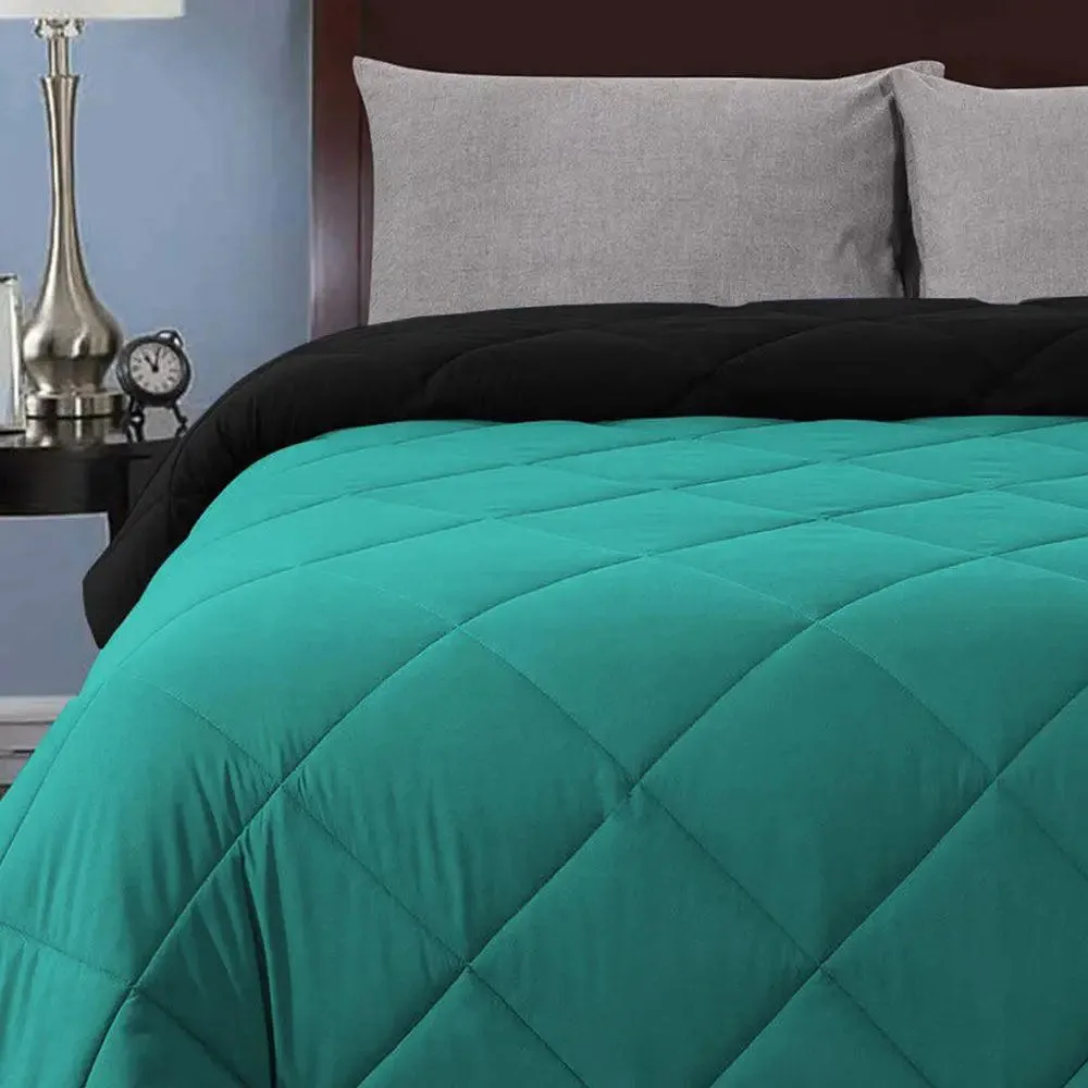 Turquoise &amp; Black Quilted Double Bed Comforter