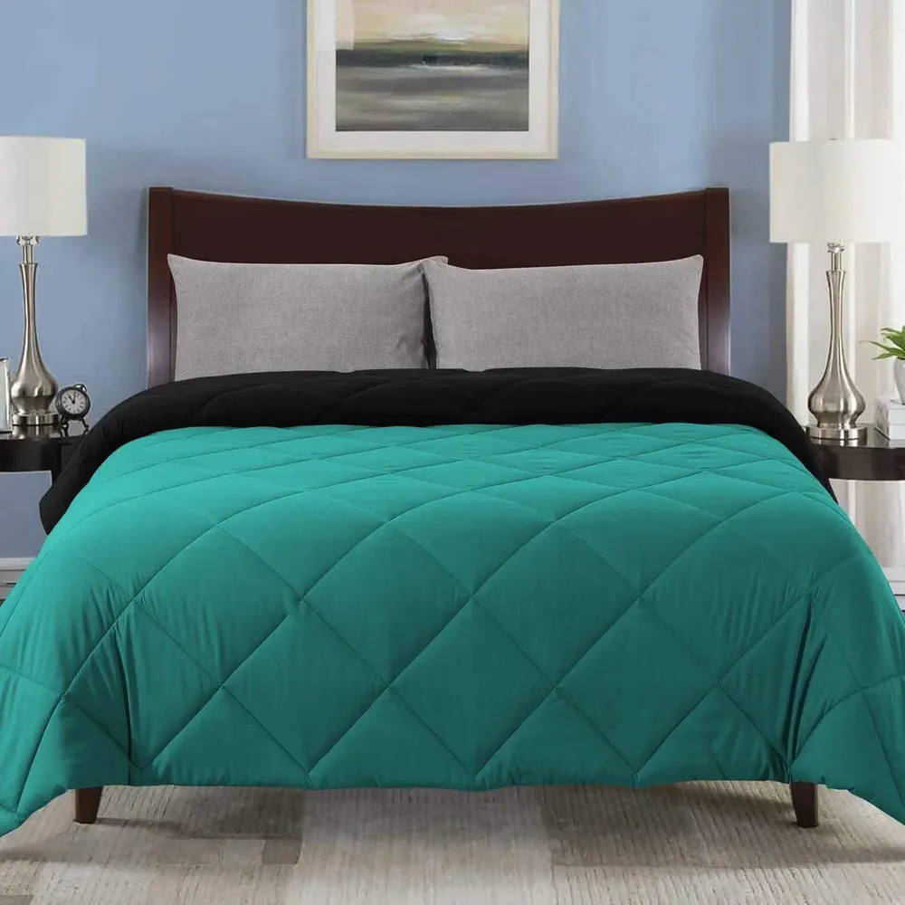Turquoise &amp; Black Quilted Single Bed Comforter
