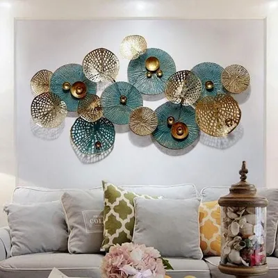 Turquoise &amp; Golden Big Leaves Metal Wall Art