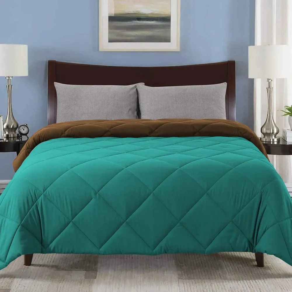 Turquoise &amp; Sap Green Quilted Double Bed Comforter
