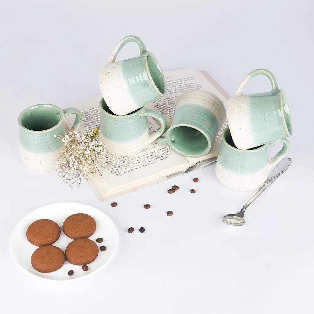 Turquoise Bordered Ceramic Mugs Set of 6
