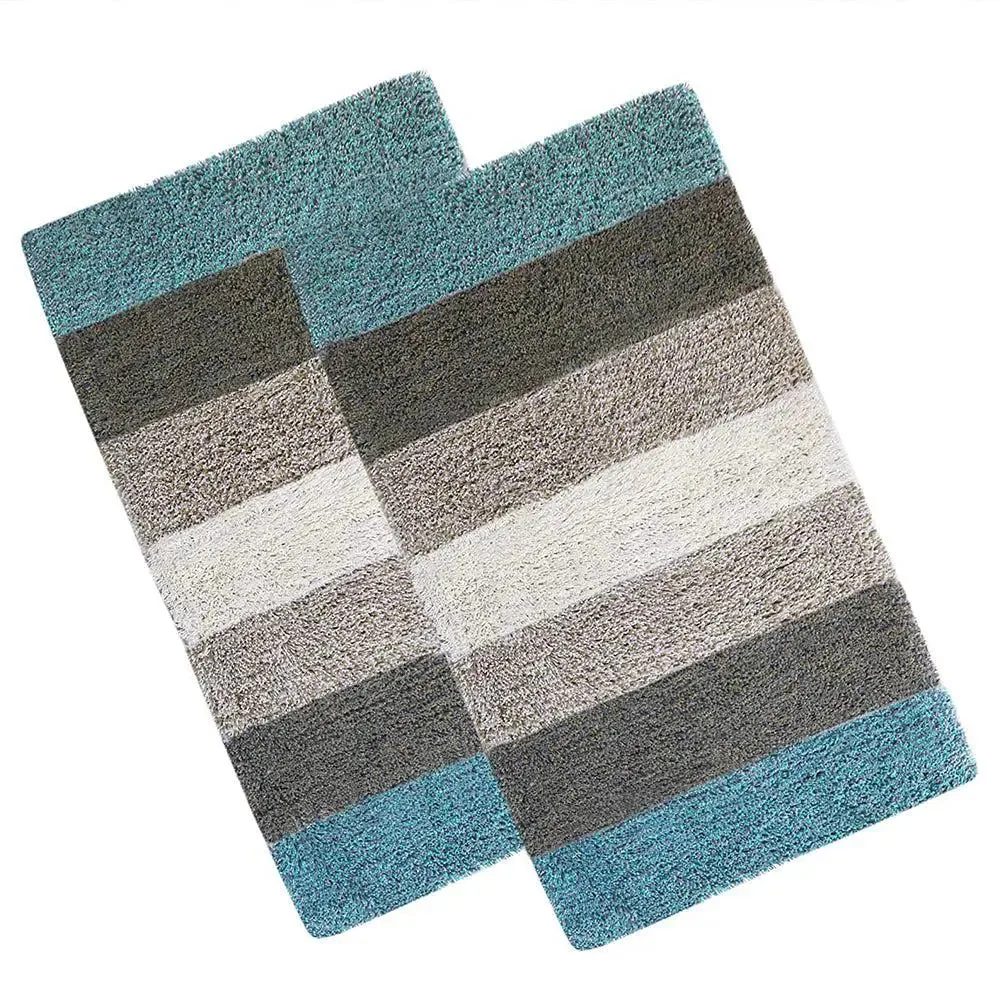 Turquoise Checkered Cotton Soft Bathmat (35 x 50) cm