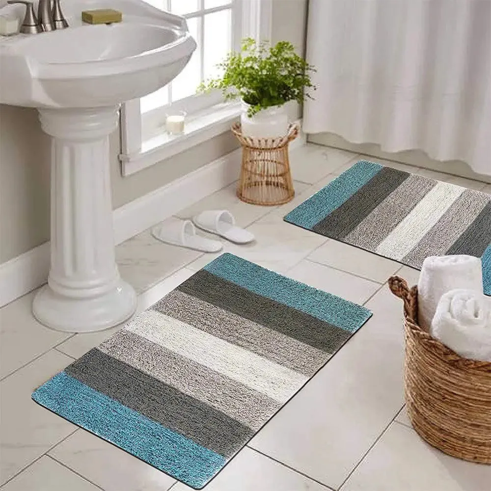 Turquoise Checkered Cotton Soft Bathmat (35 x 50) cm