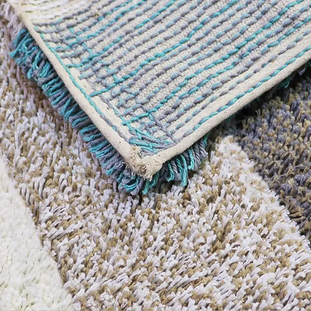 Turquoise Checkered Cotton Soft Bathmat (40 x 60) cm