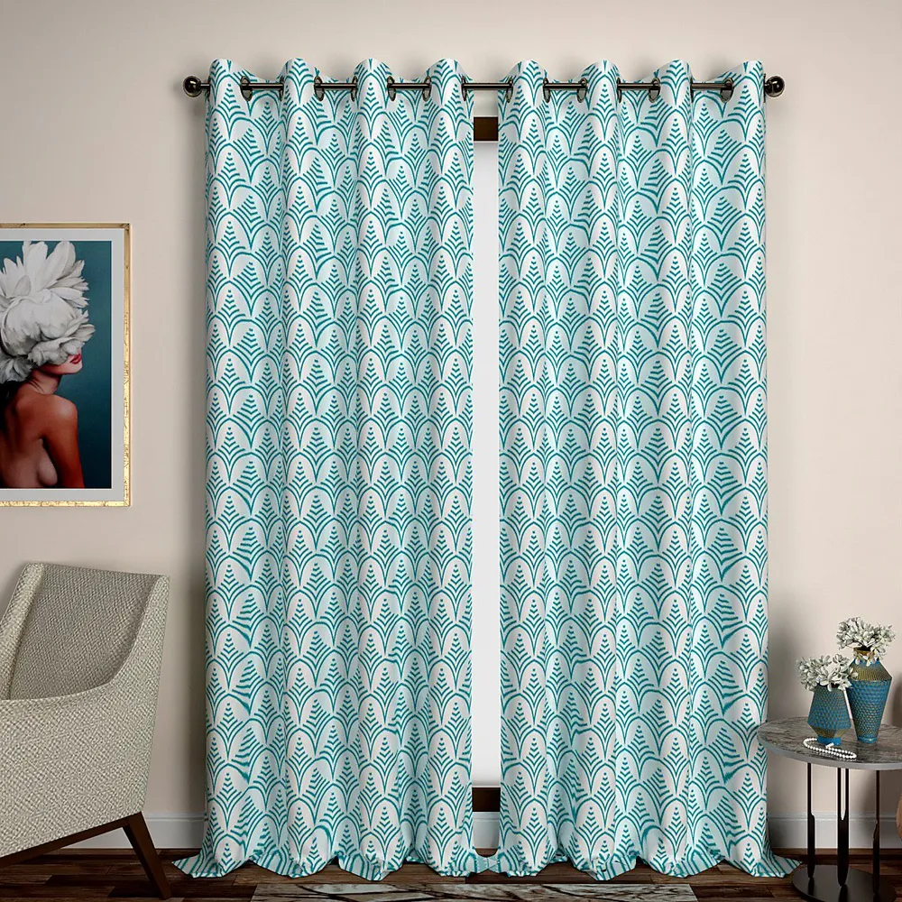 Turquoise Classic Patterned Designer Door Curtain Medium Single Piece (7ft)